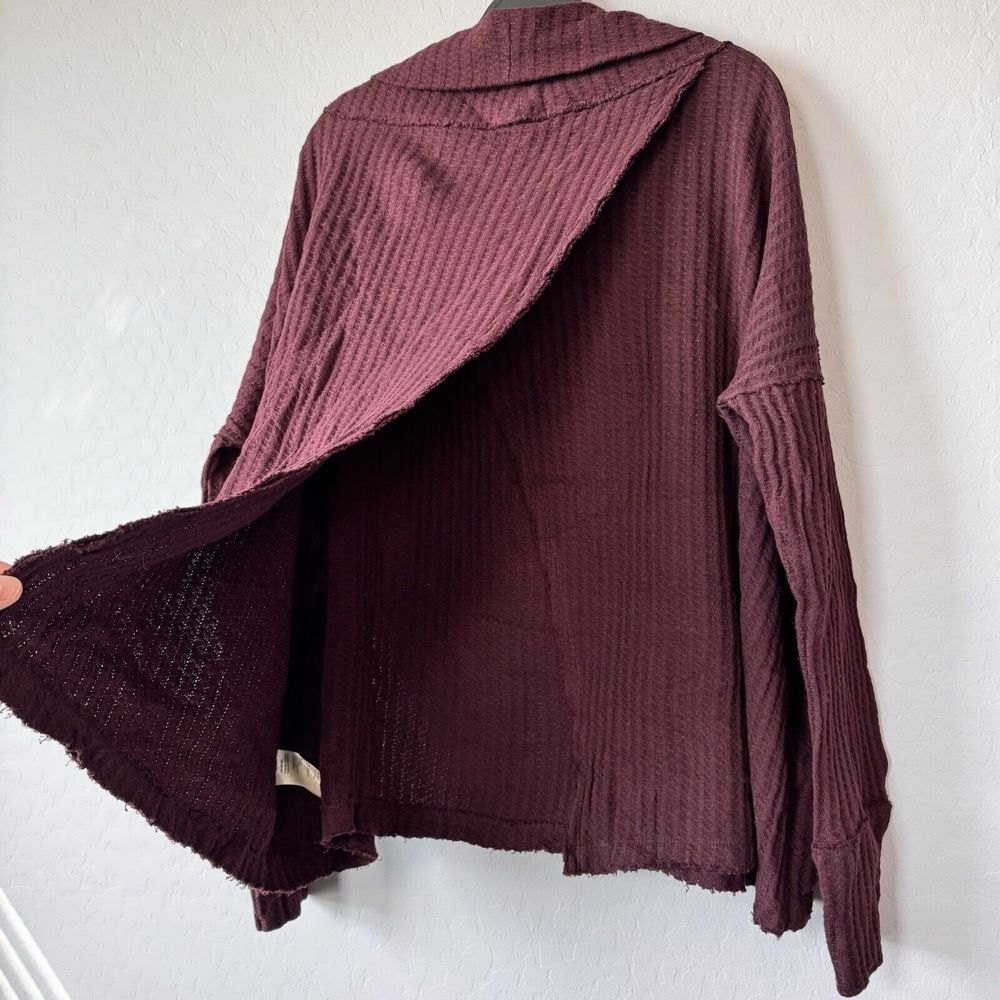 NWT Free People Large Burgundy Waffle Knit Cowl Neck Open Back Long Sleeve Top - Picture 3 of 8